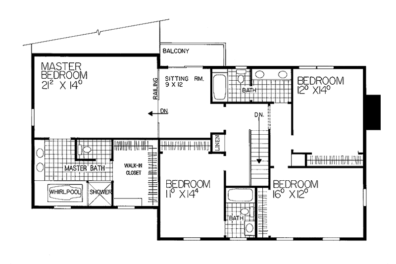 House Design - Floor Plan - Upper Floor for Colonial House Plan #72-969 - 5 bed, 4.5 bath