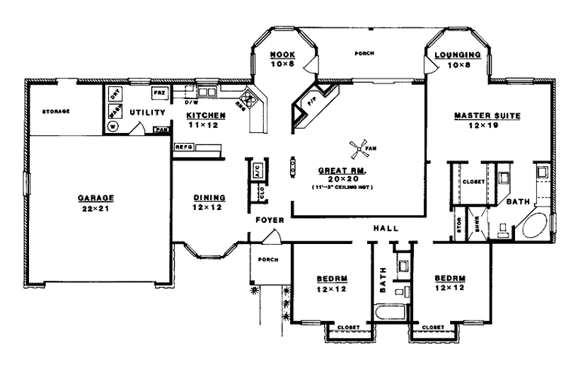 Dream House Plan - Floor Plan - Main Floor for Contemporary House Plan #14-268 - 3 bed, 2 bath