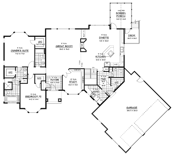 House Design - Ranch Floor Plan - Main Floor Plan #51-679