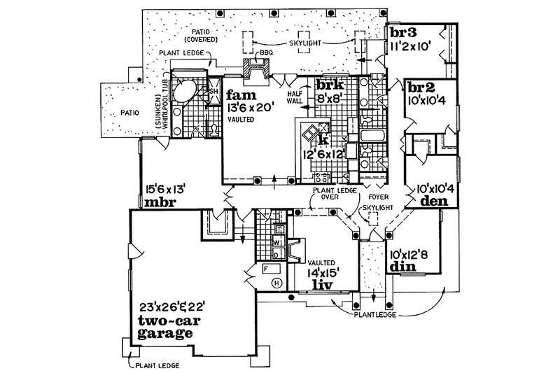 House Blueprint - Floor Plan - Main Floor for Mediterranean House Plan #47-1011 - 3 bed, 2.5 bath