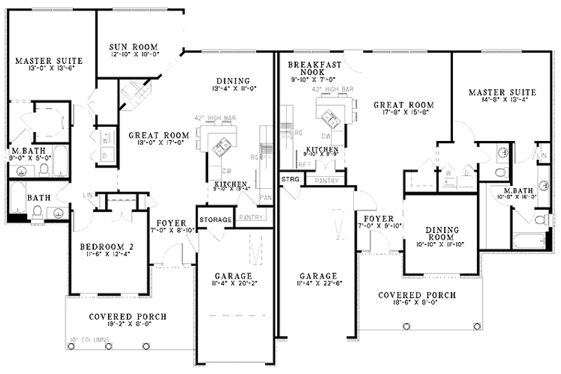 Home Plan - Floor Plan - Main Floor for Country House Plan #17-3119 - 3 bed, 3.5 bath