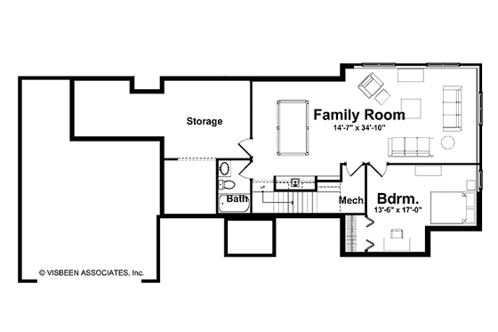 Floor Plan - Lower Floor for Craftsman House Plan #928-150 - 2 bed, 2.5 bath