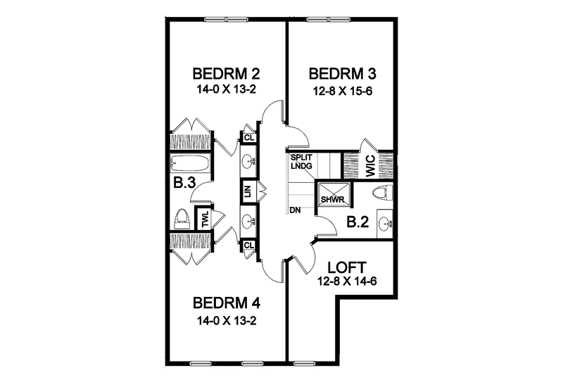 Architectural House Design - Floor Plan - Upper Floor for Classical House Plan #328-331 - 4 bed, 3.5 bath