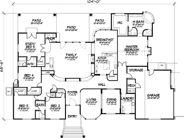 Architectural House Design - Mediterranean Floor Plan - Main Floor Plan #320-1469