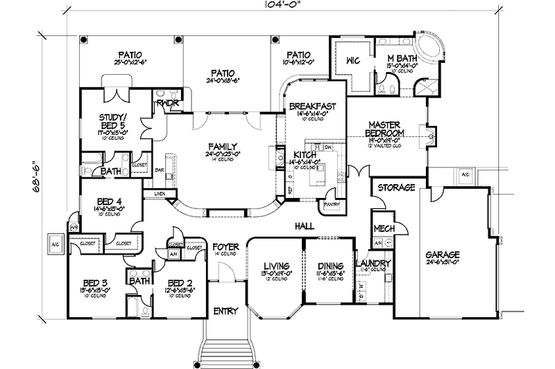 Home Plan - Floor Plan - Main Floor for Mediterranean House Plan #320-1469 - 5 bed, 3.5 bath