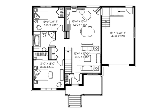 Floor Plan - Main Floor for Country House Plan #23-2382 - 2 bed, 1 bath