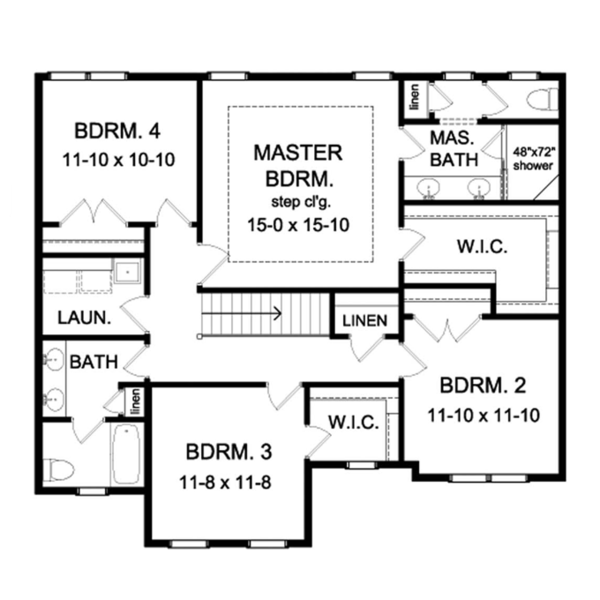 Architectural House Design - Colonial Floor Plan - Upper Floor Plan #1010-61