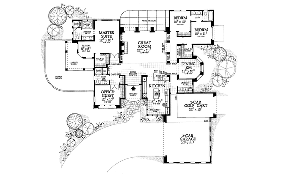 Floor Plan - Main Floor for Mediterranean House Plan #72-1016 - 4 bed, 3 bath
