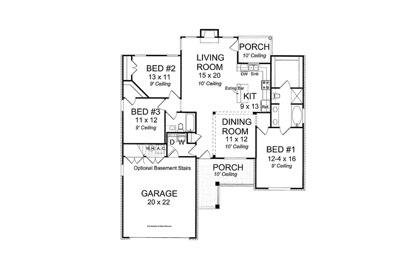 Home Plan - Floor Plan - Main Floor for Traditional House Plan #513-2114 - 3 bed, 2 bath