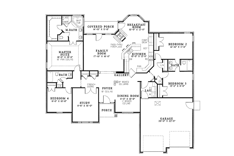 House Blueprint - Floor Plan - Main Floor for Ranch House Plan #17-2699 - 4 bed, 3 bath