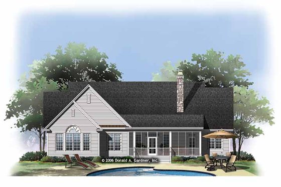Exterior - Rear Elevation for Ranch House Plan #929-876 - 4 bed, 3 bath