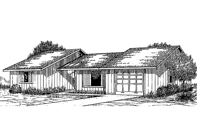 Home Plan - Exterior - Front Elevation 3 for Contemporary House Plan #60-764 - 3 bed, 2 bath