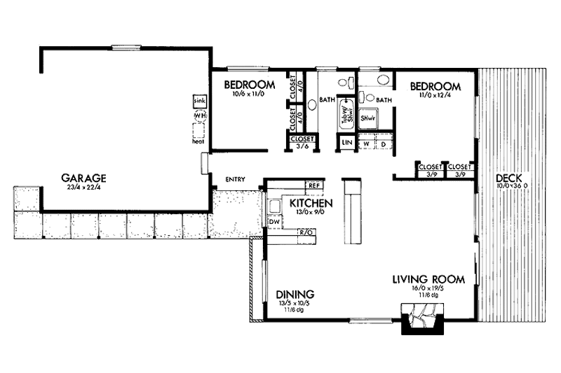 House Blueprint - Floor Plan - Main Floor for Country House Plan #320-807 - 2 bed, 2 bath