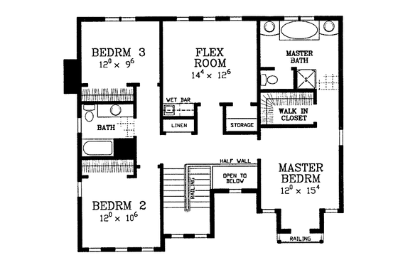 Floor Plan - Upper Floor for Adobe / Southwestern House Plan #72-1133 - 3 bed, 2.5 bath