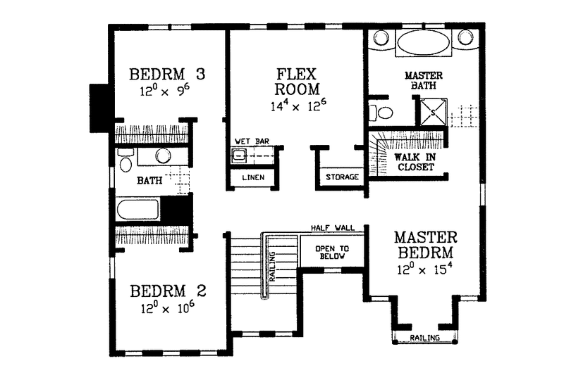 Architectural House Design - Floor Plan - Upper Floor for Adobe / Southwestern House Plan #72-1133 - 3 bed, 2.5 bath