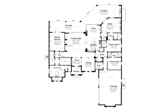 Floor Plan - Main Floor for Mediterranean House Plan #930-446 - 3 bed, 3.5 bath