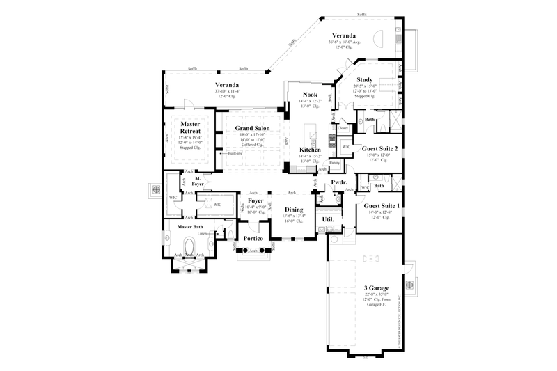 House Blueprint - Floor Plan - Main Floor for Mediterranean House Plan #930-446 - 3 bed, 3.5 bath