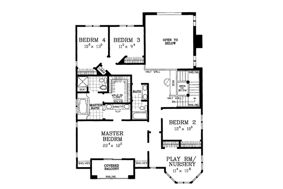 Floor Plan - Upper Floor for Country House Plan #72-1124 - 4 bed, 2.5 bath