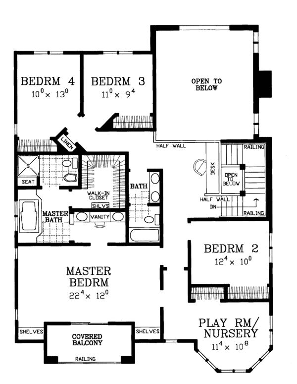 Architectural House Design - Country Floor Plan - Upper Floor Plan #72-1124
