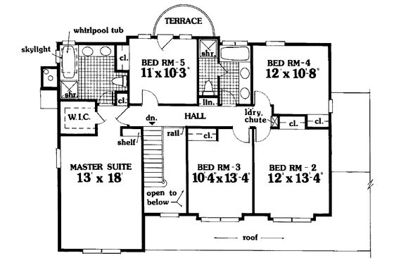 Floor Plan - Upper Floor for Country House Plan #3-316 - 5 bed, 2.5 bath