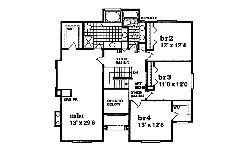 House Blueprint - Floor Plan - Upper Floor for European House Plan #47-1032 - 4 bed, 2.5 bath