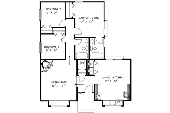 Floor Plan - Main Floor for Bungalow House Plan #60-899 - 3 bed, 2 bath