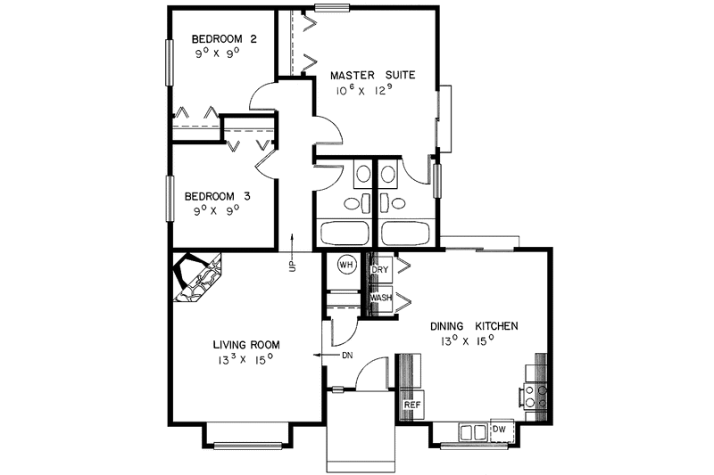 Home Plan - Floor Plan - Main Floor for Bungalow House Plan #60-899 - 3 bed, 2 bath
