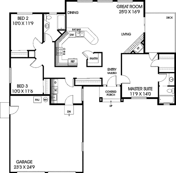 House Design - Ranch Floor Plan - Main Floor Plan #60-838