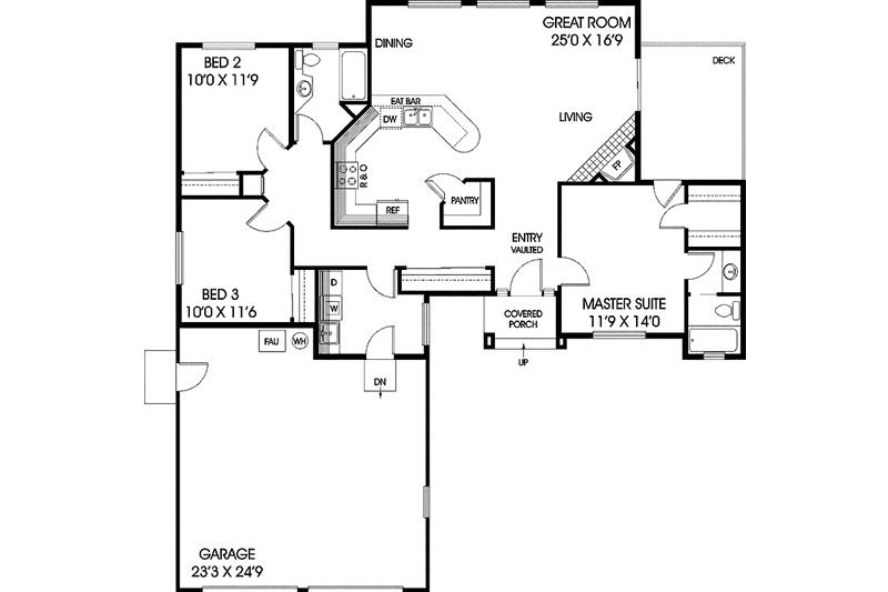 House Blueprint - Floor Plan - Main Floor for Ranch House Plan #60-838 - 3 bed, 2 bath