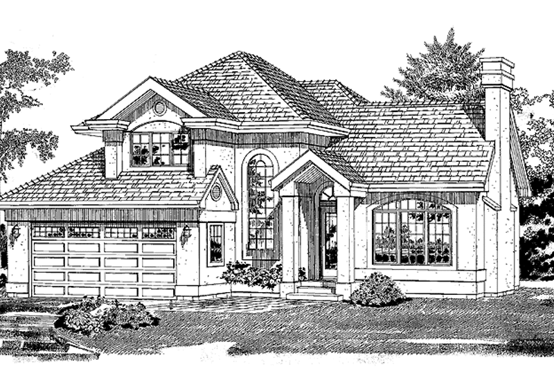 House Blueprint - Exterior - Front Elevation 3 for Mediterranean House Plan #47-816 - 3 bed, 2.5 bath