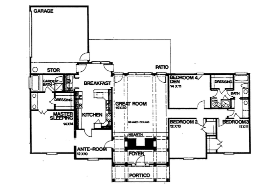 Floor Plan - Main Floor for Southern House Plan #30-278 - 4 bed, 2 bath