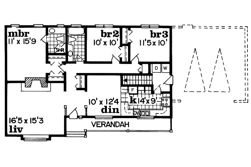 Architectural House Design - Floor Plan - Main Floor for Ranch House Plan #47-720 - 3 bed, 2 bath