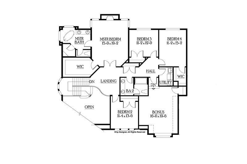 House Blueprint - Floor Plan - Upper Floor for Craftsman House Plan #132-454 - 4 bed, 2.5 bath