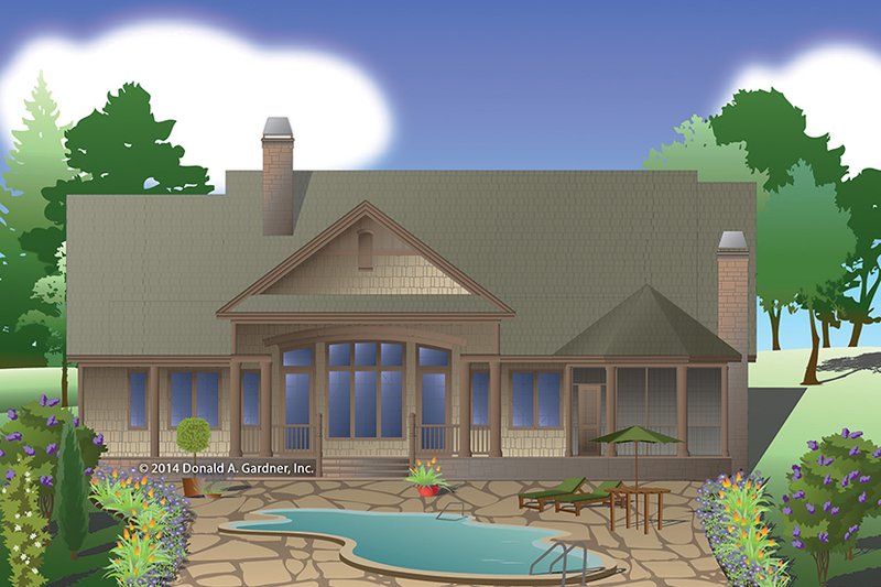 Architectural House Design - Exterior - Rear Elevation for European House Plan #929-984 - 3 bed, 2 bath