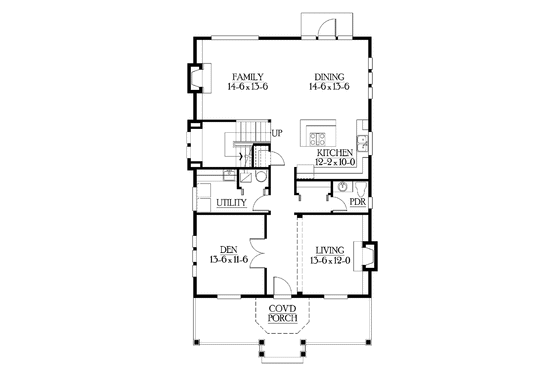 Floor Plan - Main Floor for Craftsman House Plan #132-302 - 3 bed, 2.5 bath