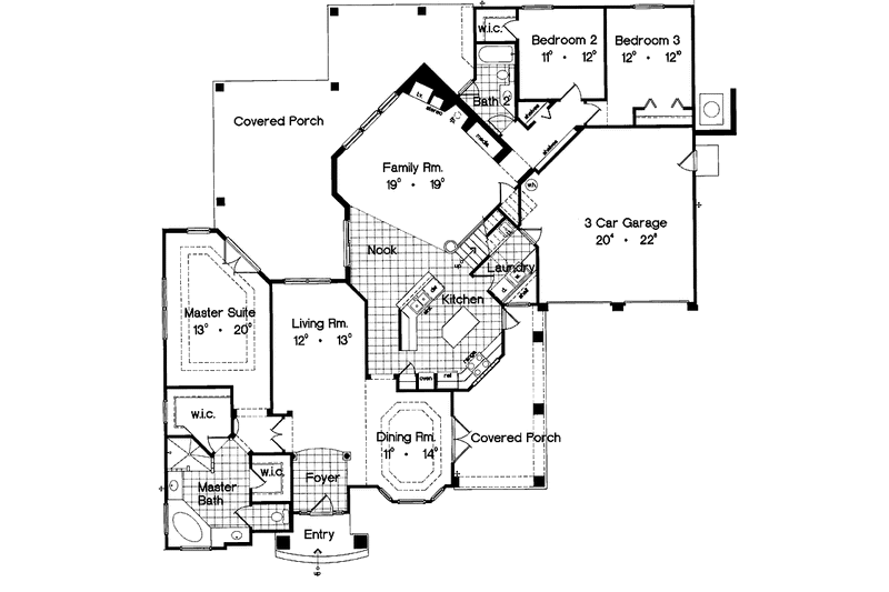 Dream House Plan - Floor Plan - Main Floor for Mediterranean House Plan #417-551 - 3 bed, 3 bath
