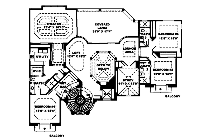 Architectural House Design - Floor Plan - Other Floor for Mediterranean House Plan #1017-48 - 4 bed, 4.5 bath