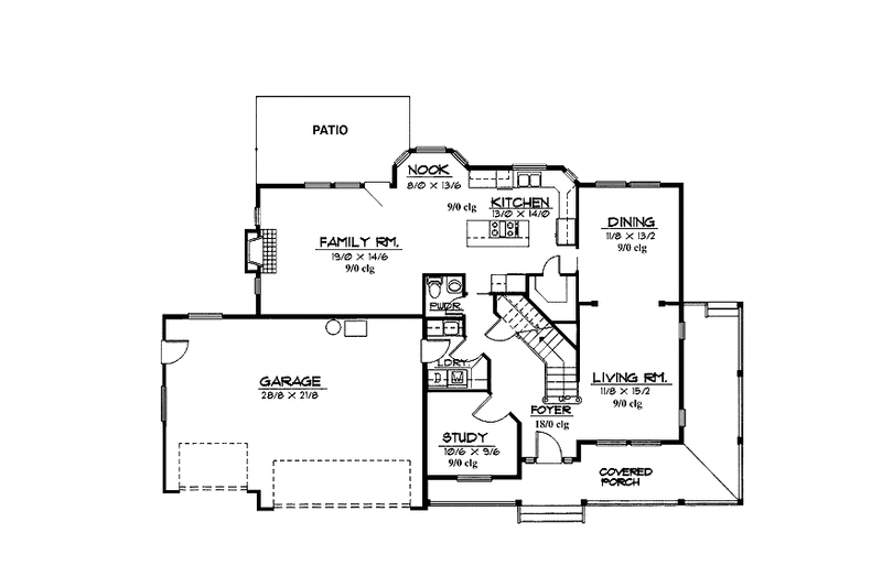 House Blueprint - Floor Plan - Main Floor for Country House Plan #997-19 - 4 bed, 2.5 bath