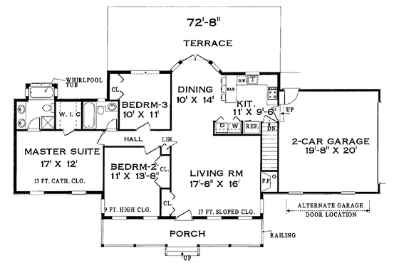 Floor Plan - Main Floor for Colonial House Plan #3-239 - 3 bed, 2 bath