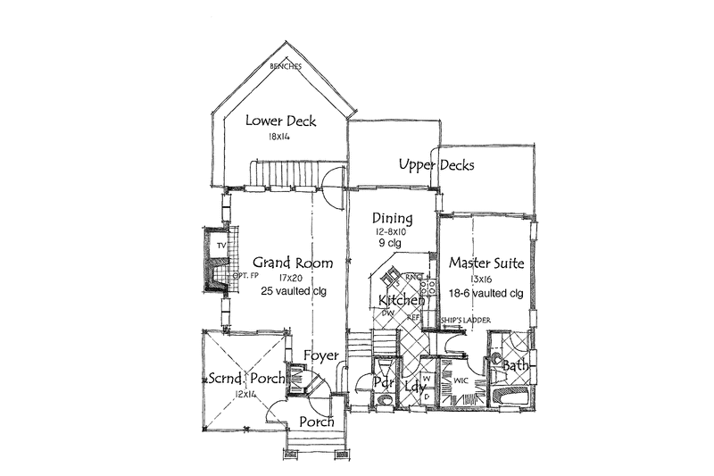 House Blueprint - Floor Plan - Main Floor for Country House Plan #1007-18 - 2 bed, 2.5 bath