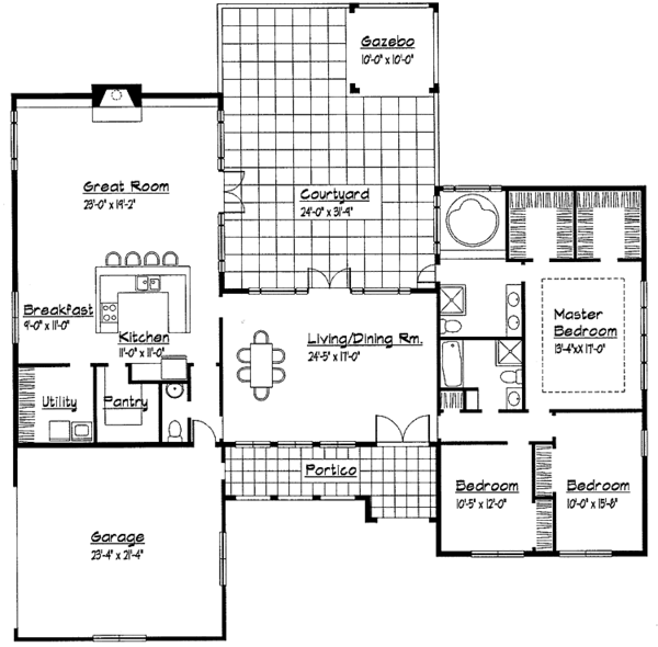 Architectural House Design - Mediterranean Floor Plan - Main Floor Plan #1051-13