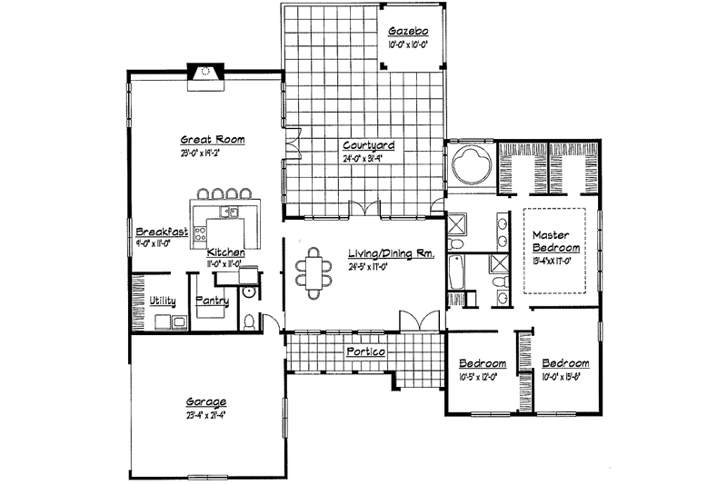 House Blueprint - Floor Plan - Main Floor for Mediterranean House Plan #1051-13 - 3 bed, 2.5 bath