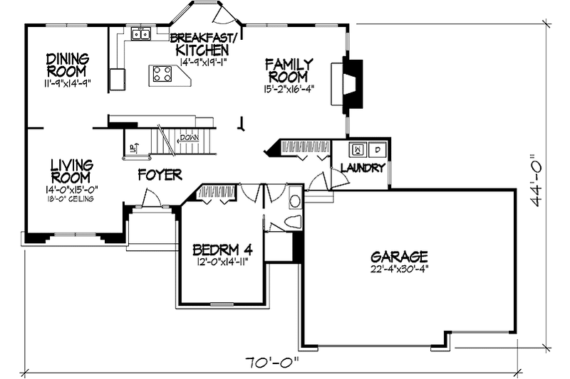 Home Plan - Floor Plan - Main Floor for Country House Plan #320-1446 - 4 bed, 3 bath