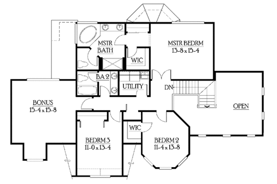 Floor Plan - Upper Floor for Colonial House Plan #132-269 - 3 bed, 2.5 bath