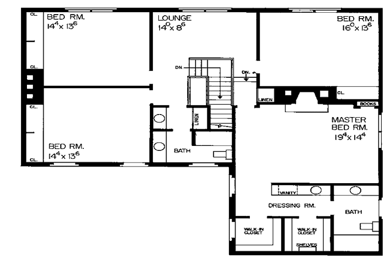 House Design - Floor Plan - Upper Floor for Country House Plan #72-645 - 4 bed, 2 bath