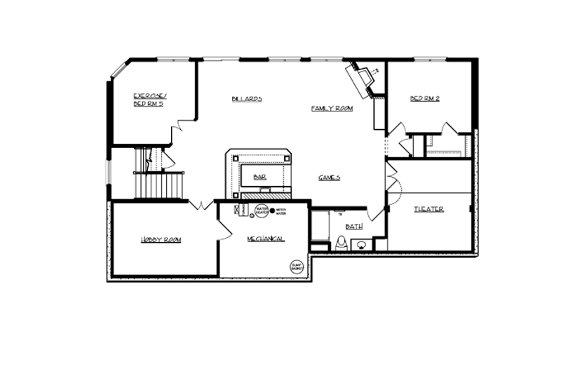 Architectural House Design - Floor Plan - Lower Floor for Traditional House Plan #320-990 - 4 bed, 3.5 bath