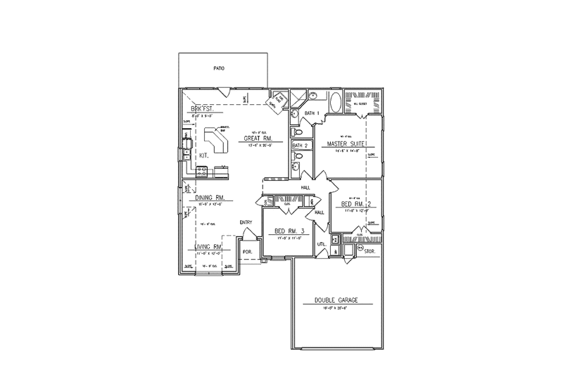Dream House Plan - Floor Plan - Main Floor for Traditional House Plan #42-648 - 3 bed, 2 bath