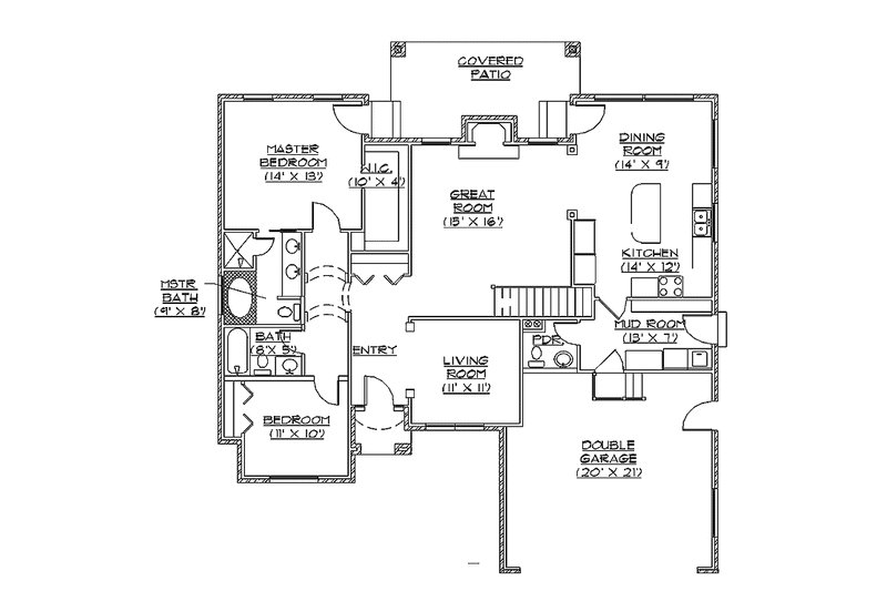 House Blueprint - Floor Plan - Main Floor for Traditional House Plan #945-10 - 2 bed, 2.5 bath