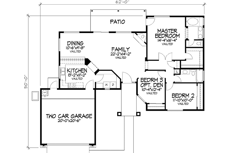 Architectural House Design - Floor Plan - Main Floor for Mediterranean House Plan #320-1471 - 3 bed, 2 bath