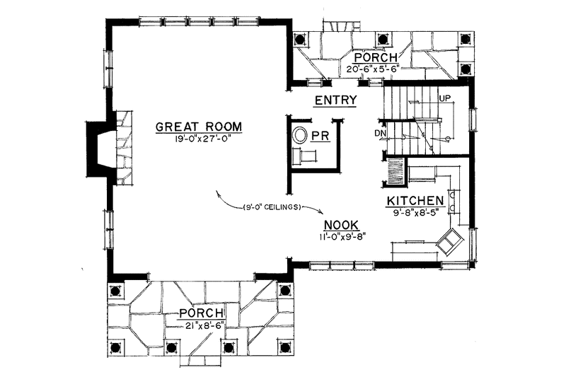 Dream House Plan - Floor Plan - Main Floor for Country House Plan #1016-70 - 3 bed, 2.5 bath